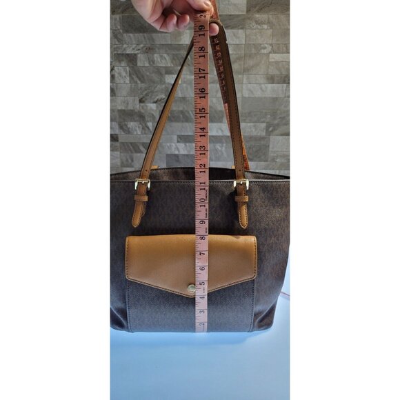 Michael Kors Jet Set Logo Pocket Brown Medium Tote Bag- - Picture 10 of 15
